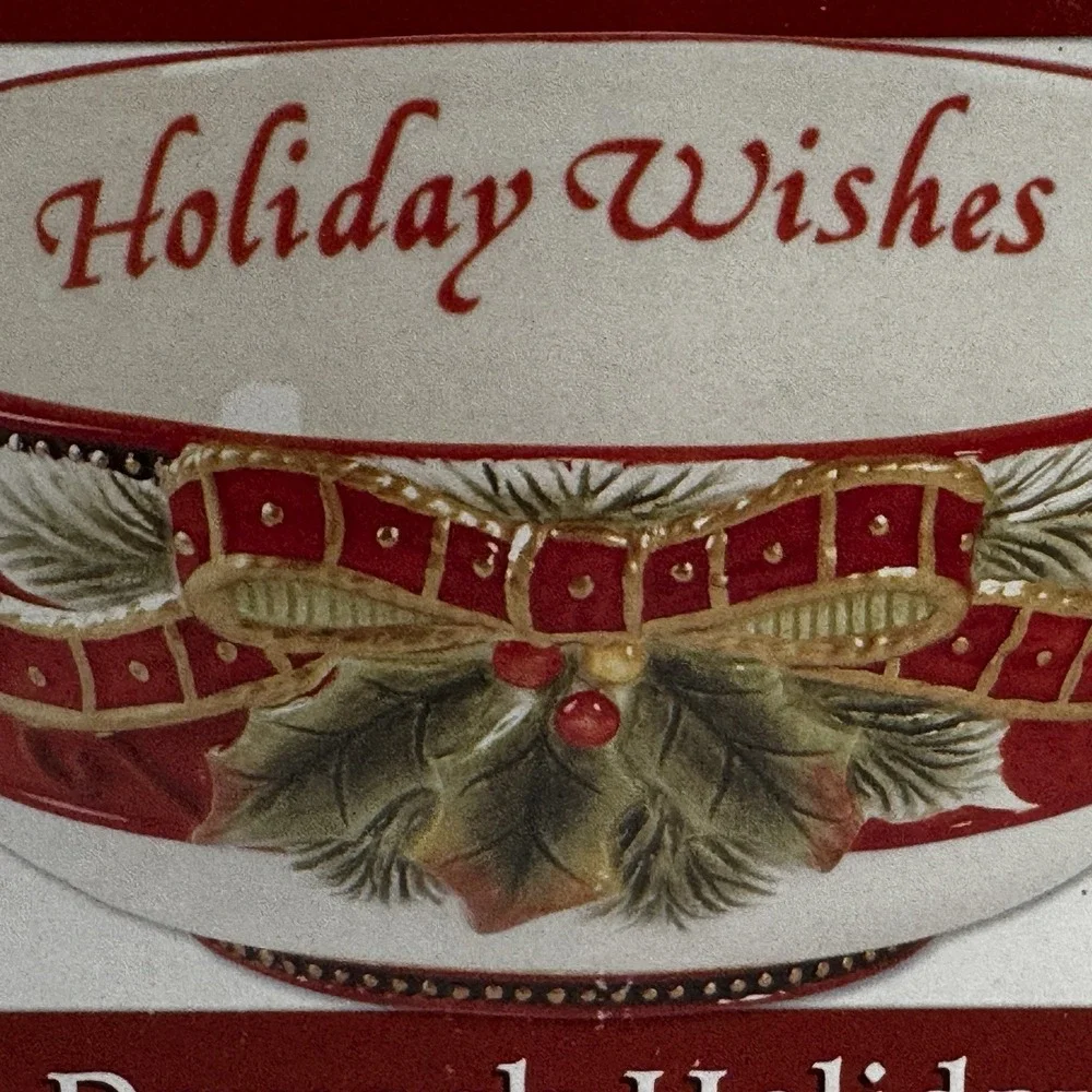 Fitz and Floyd Christmas Sentiment Bowl Damask Holiday New Box